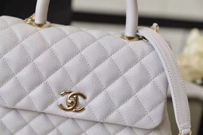 Chanel Coco With Top Handle Bag Gold Toned Hardware White For Women 9.4in/24cm
