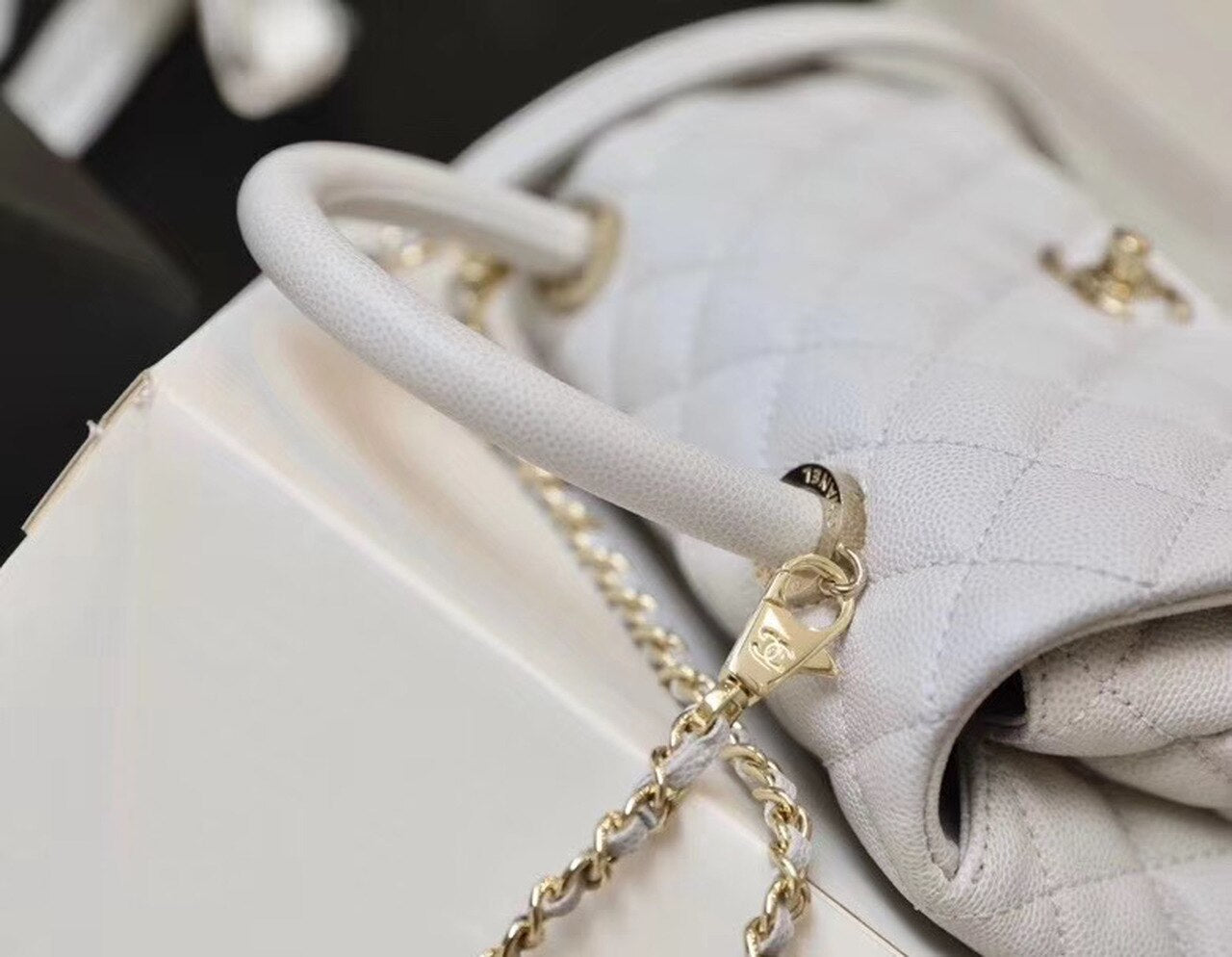 Chanel Coco With Top Handle Bag Gold Toned Hardware White For Women 9.4in/24cm