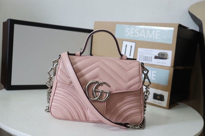 gg Marmont Mini Top Handle Bag Dusty Pink Matelassé  For Women 8.3in/21cm  547260 DTDIT 5729