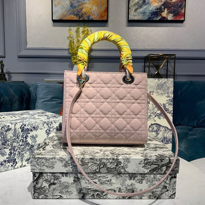 DI Medium Lady Bag Gold Toned Hardware Patent Light Pink For Women 24cm/9in CD