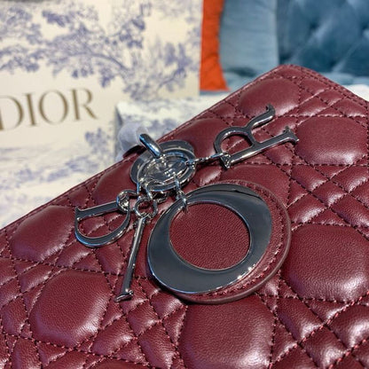 DI Large Lady Bag Silver Hardware Burgundy Cannage For Women 12.5in/32cm CD