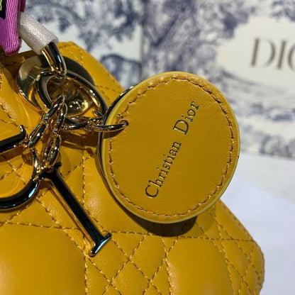 DI Mini Lady Bag with Chain Silver Hardware Spring/Summer Collection, Yellow, For Women Women’s Handbags, 18cm CD