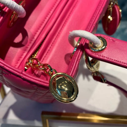 DI Medium Lady Bag Gold Toned Hardware Hot Pink For Women 9.5in/24cm CD