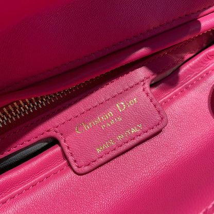 DI Medium Lady Bag Gold Toned Hardware Hot Pink For Women 9.5in/24cm CD