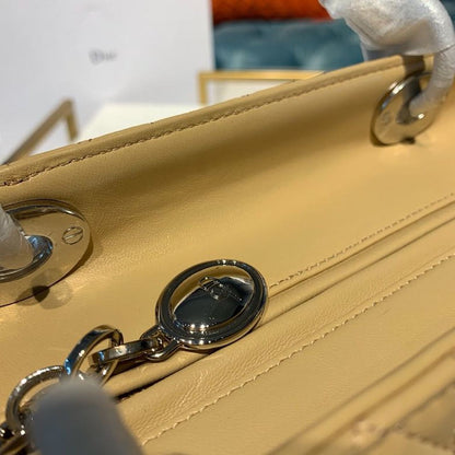DI Medium Lady Bag Silver Hardware Pale Yellow For Women 9.5in/24cm CD