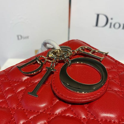 DI Small Lady Bag Red Patent Gold Toned Hardware For Women 8in/20cm CD