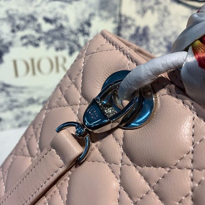 DI Medium Lady Bag Silver Hardware with Embellished Bag Strap Pink For Women 9.5in/24cm CD