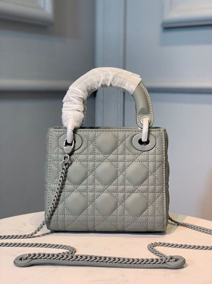 DI Mini Lady Bag with Chain Matte Hardware Spring/Summer Collection, Pewter Blue, For Women Women’s Handbags, 18cm CD