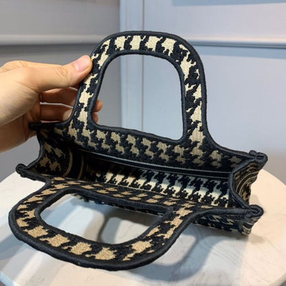 DI Mini Book Tote Bag Herringbone Embroidered Canvas For Women 22cm/9in CD