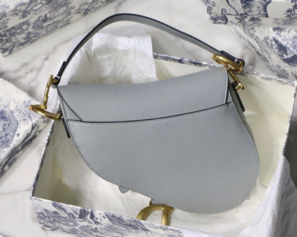 DI Saddle Bag Light Blue Grained Gold Toned Hardware For Women 25cm/10in CD