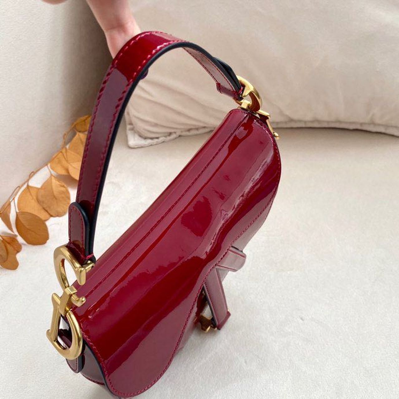 DI Micro Saddle Bag Red Patent Gold Toned Hardware For Women 19.5cm/7.6in CD