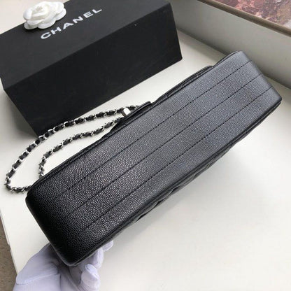 CHL Chevron Classic Handbag Silver Hardware Black For Women, Women’s Bags, Shoulder And Crossbody Bags 10.2in/26cm