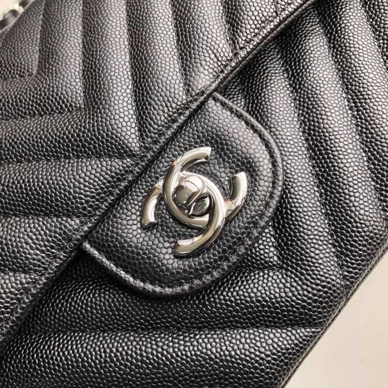 CHL Chevron Classic Handbag Silver Hardware Black For Women, Women’s Bags, Shoulder And Crossbody Bags 10.2in/26cm