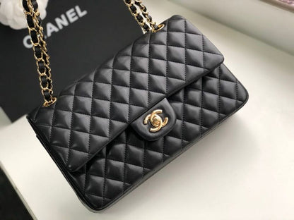 Chanel Classic Handbag Gold Toned Hardware Black For Women, Women’s Bags, Shoulder And Crossbody Bags 10.2in/26cm A01112