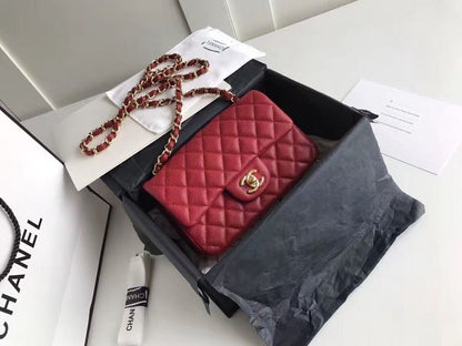 Chanel Classic HandBag With Charm Chain Chanel Gold Toned Hardware Red For Women