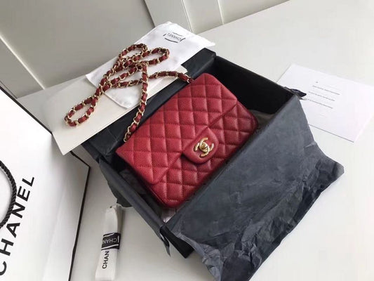 Chanel Classic HandBag With Charm Chain Chanel Gold Toned Hardware Red For Women