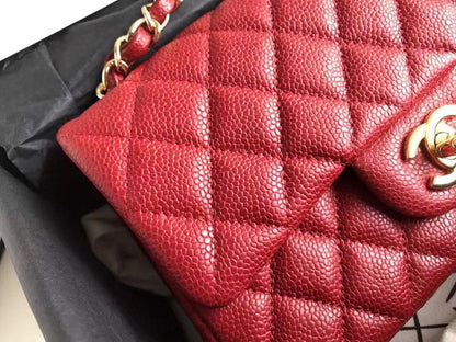 Chanel Classic HandBag With Charm Chain Chanel Gold Toned Hardware Red For Women