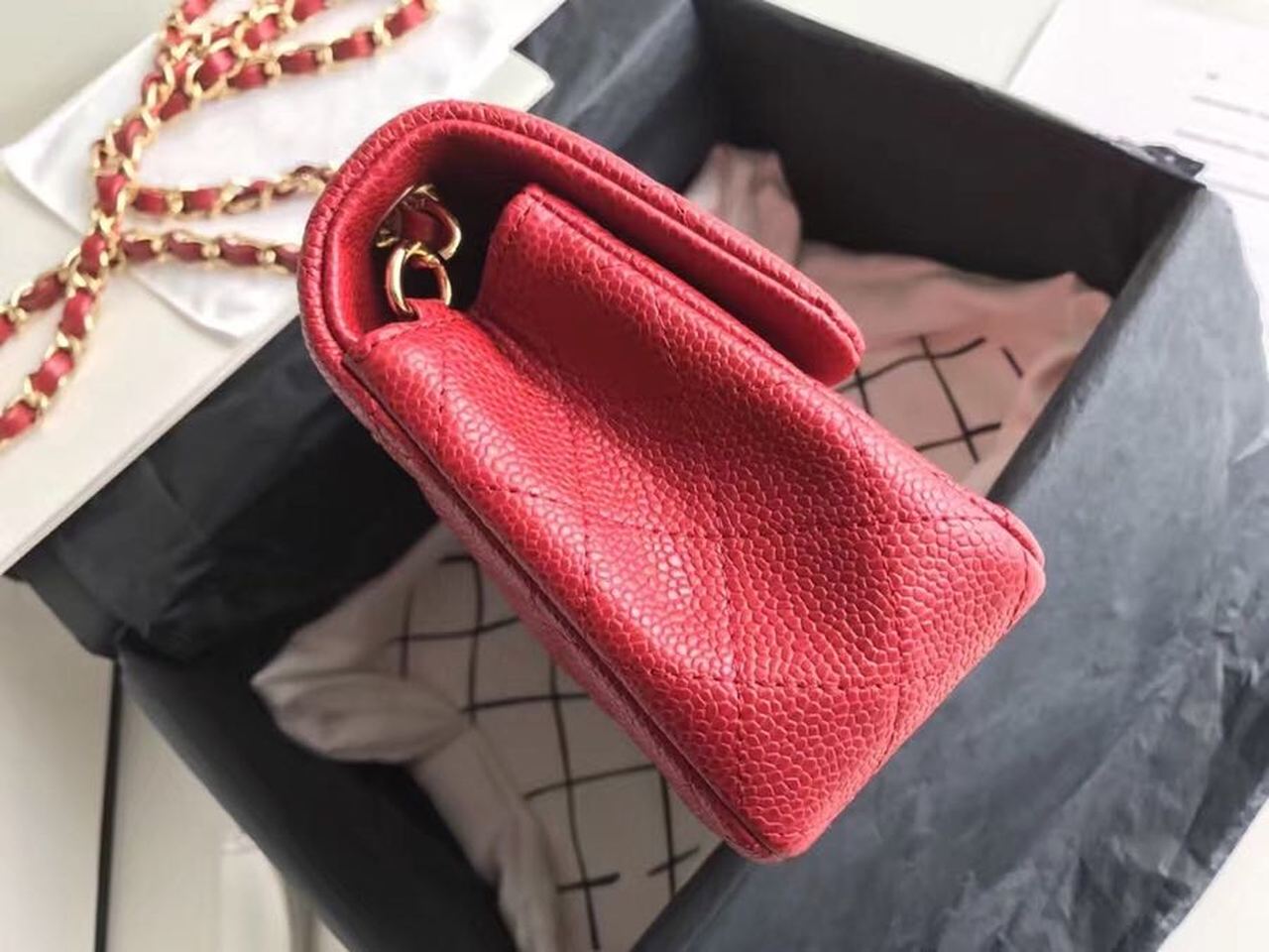 Chanel Classic HandBag With Charm Chain Chanel Gold Toned Hardware Red For Women