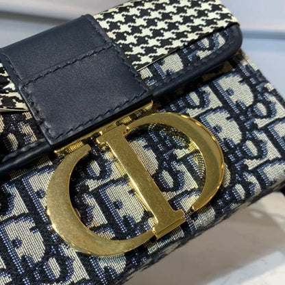 DI 30 Montaigne Box Bag Blue Oblique For Women17.5cm/7in FD Gold Toned Hardware CD
