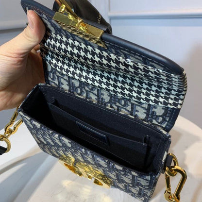 DI 30 Montaigne Box Bag Blue Oblique For Women17.5cm/7in FD Gold Toned Hardware CD