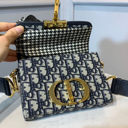 DI 30 Montaigne Box Bag Blue Oblique For Women17.5cm/7in FD Gold Toned Hardware CD
