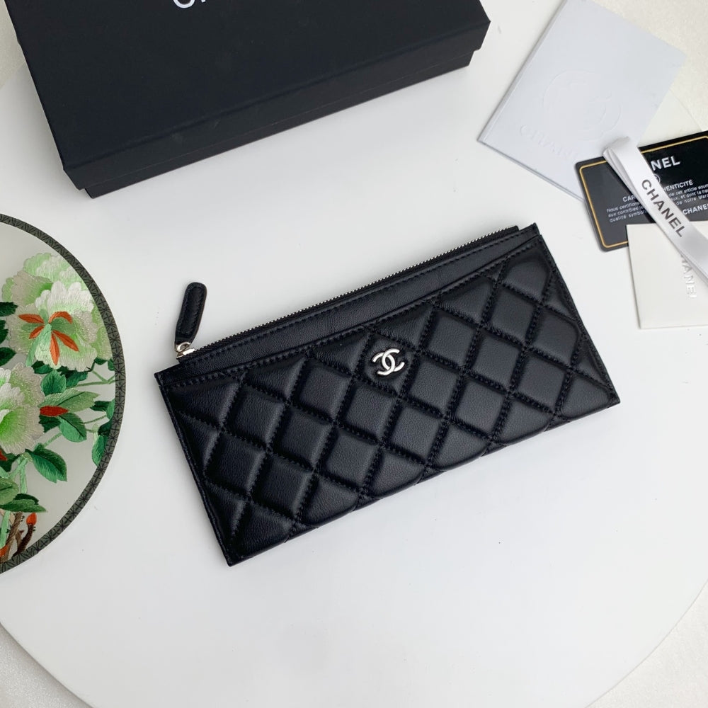 CHL CLASSIC ZIP POUCH LAMBSKIN WALLET BLACK 22CM