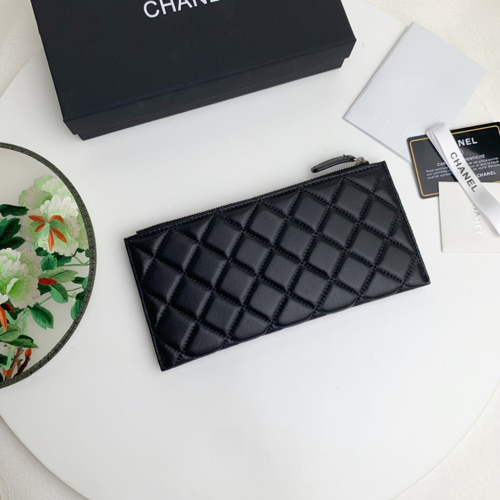 CHL CLASSIC ZIP POUCH LAMBSKIN WALLET BLACK 22CM