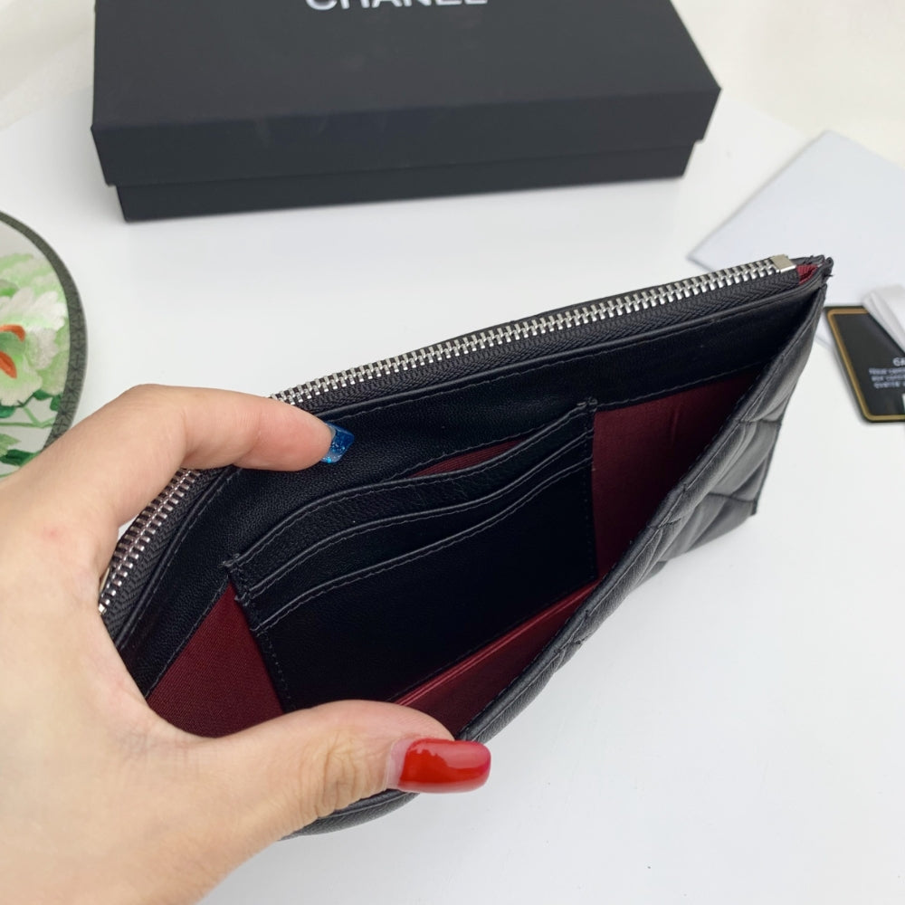 CHL CLASSIC ZIP POUCH LAMBSKIN WALLET BLACK 22CM
