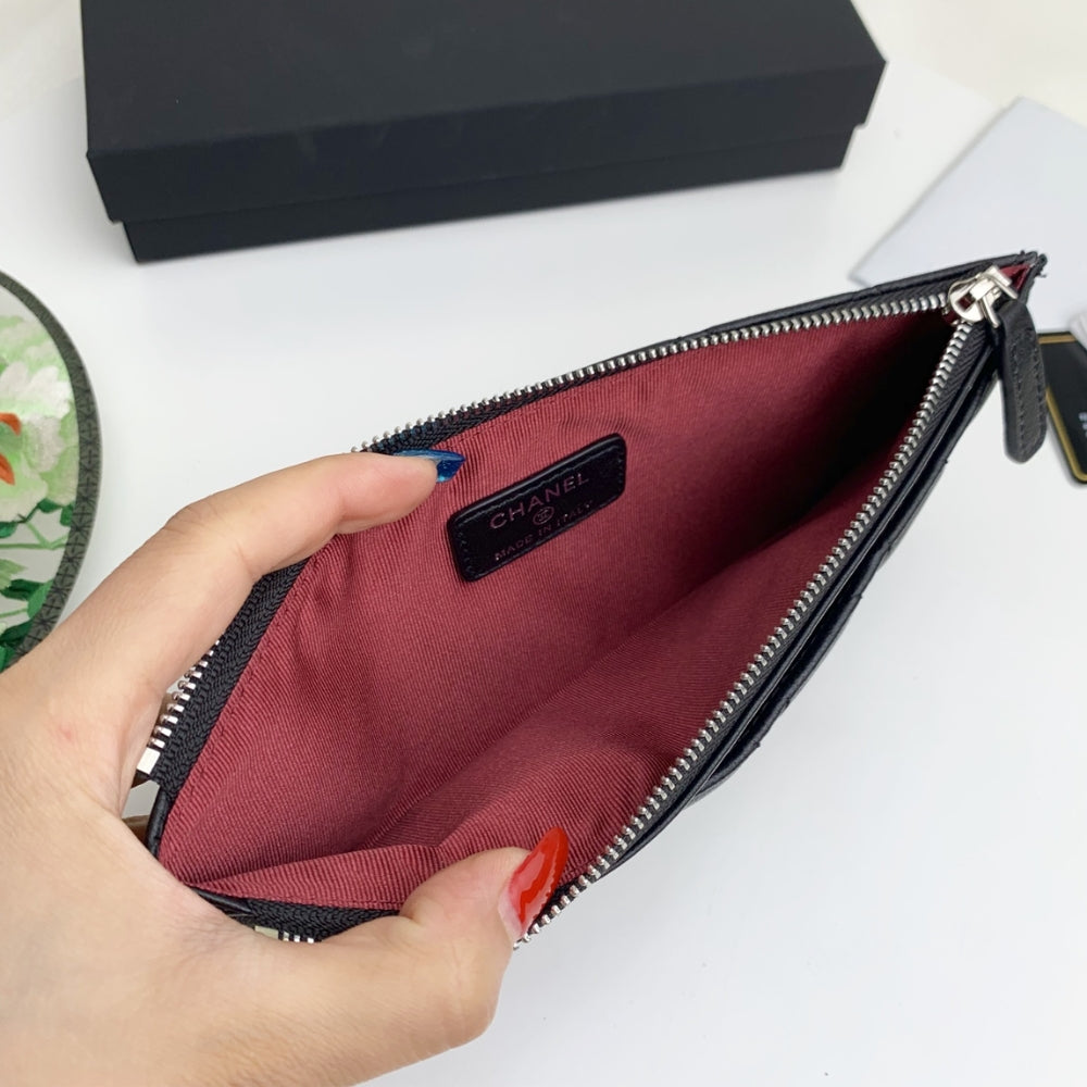 CHL CLASSIC ZIP POUCH LAMBSKIN WALLET BLACK 22CM