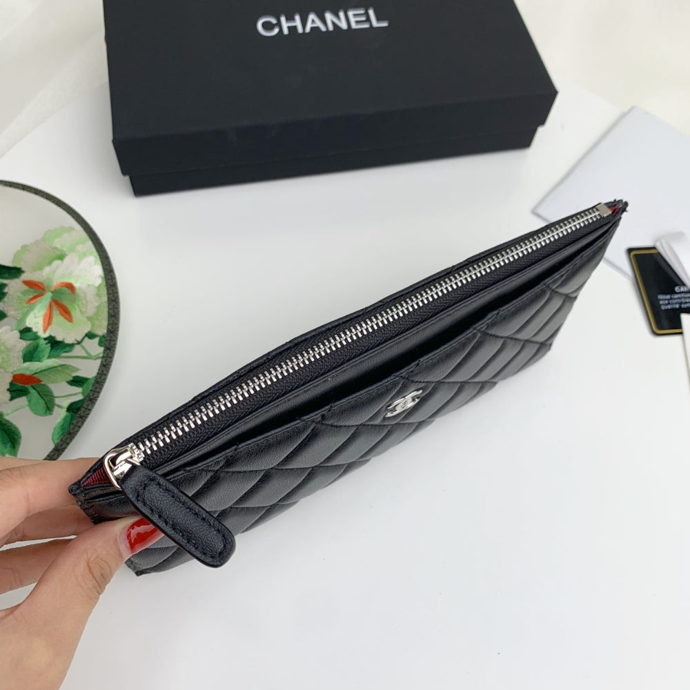 CHL CLASSIC ZIP POUCH LAMBSKIN WALLET BLACK 22CM