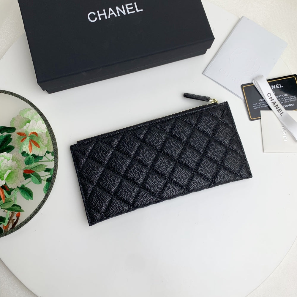 CHL CLASSIC ZIP POUCH CAVIAR WALLET BLACK 22CM