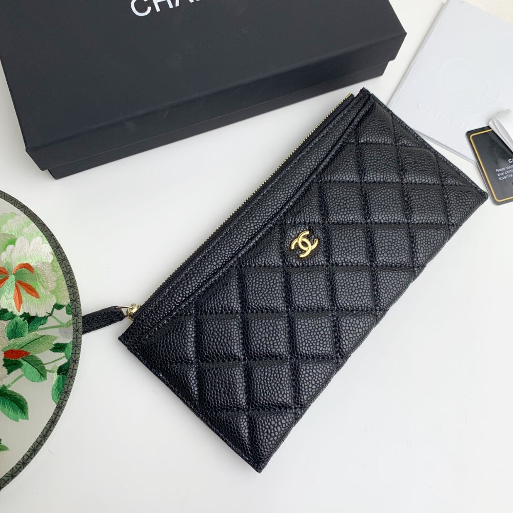 CHL CLASSIC ZIP POUCH CAVIAR WALLET BLACK 22CM