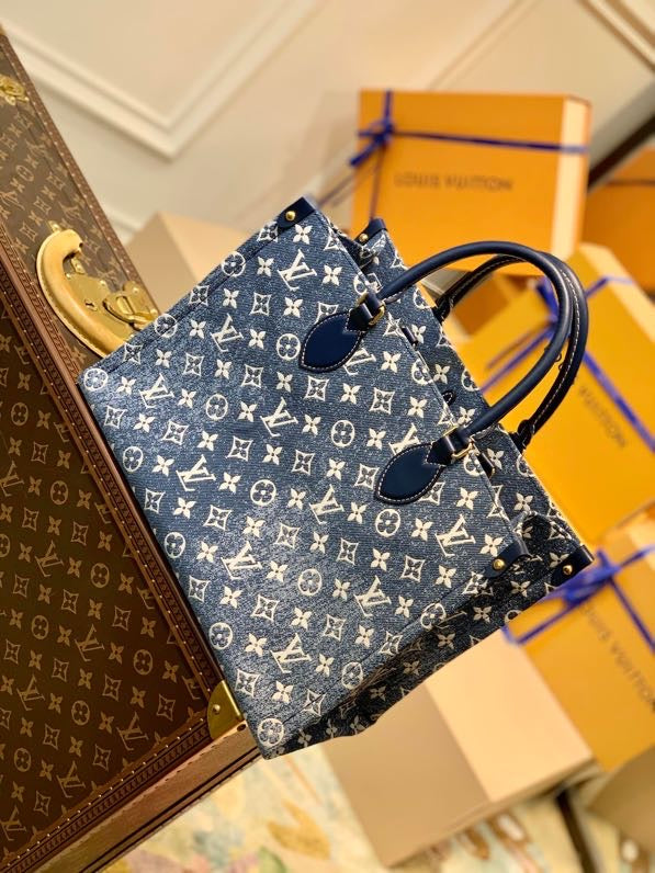 LV Onthego MM Tote Bag Navy Blue For Women 12.2in/31cm LV M59608