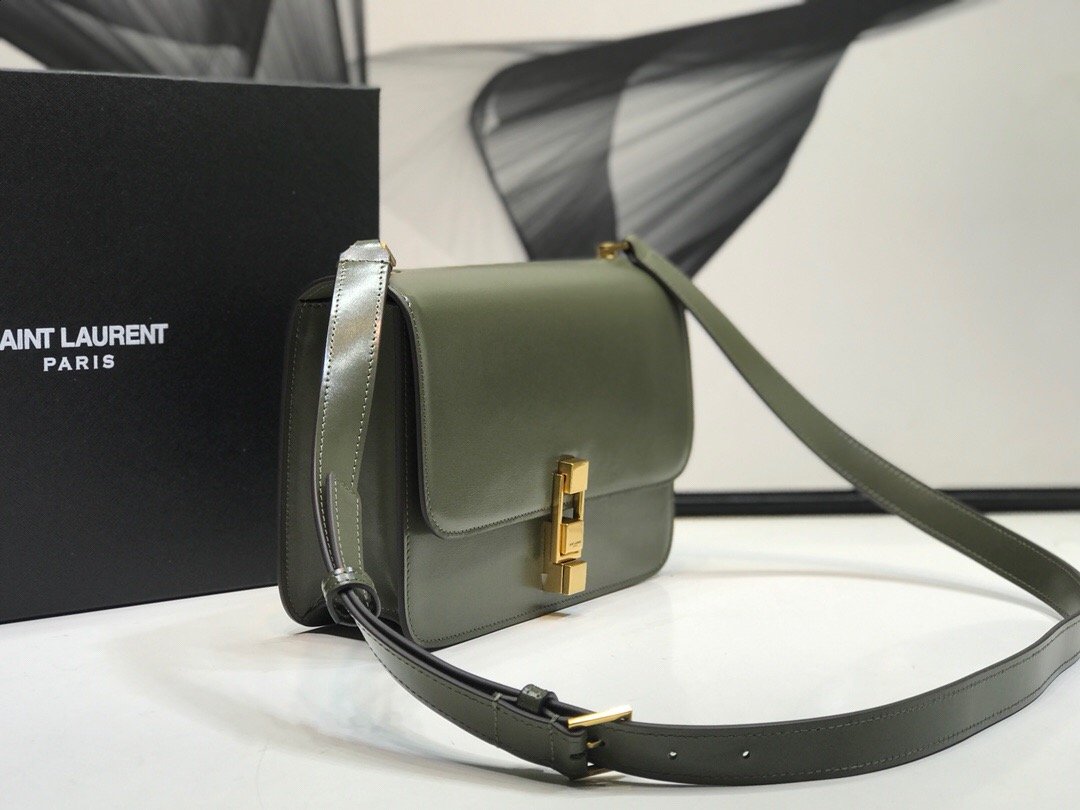 YSSL Le Carre Satchel In Box Dark Green For Women 9in/23cm YSL