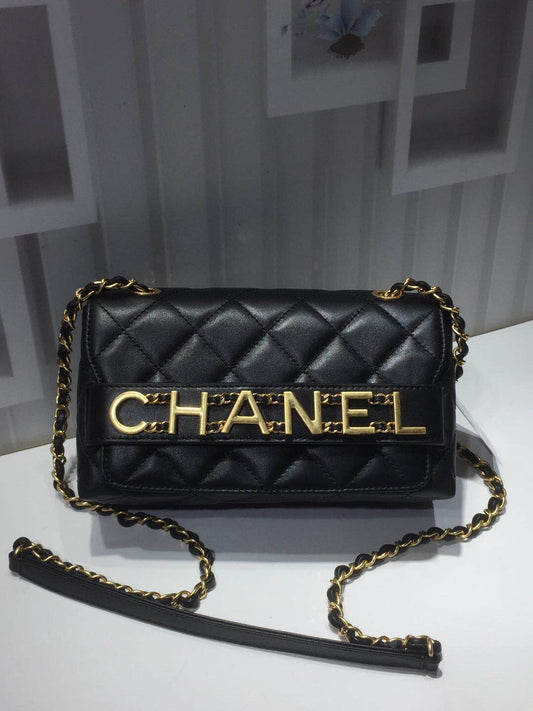 ChanelFront Logo Small Flap Bag Gold Hardware Black For Women, Women’s Handbags, Shoulder Bags 8.2in/21cmAS1490