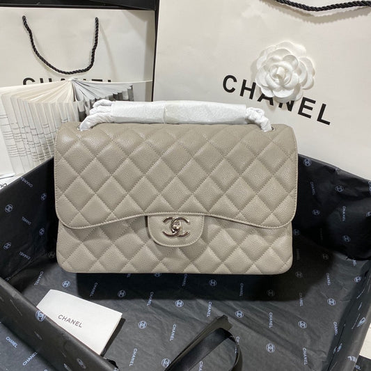 ChanelLarge Classic Handbag Silver Hardware Grey For Women, Women’s Handbags, Shoulder Bags 11.8in/30cm