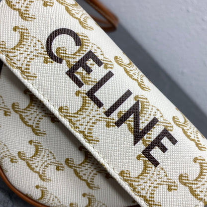 CE Mini Triangle In Triomphe Canvas With CE Print White For Women 8in/21cm 