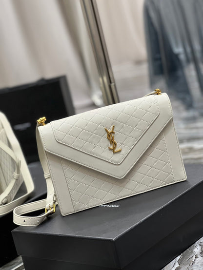 YSSL Gaby Satchel Bag In White With Gold Toned Hardware For Women 10.2in/26cm YSl 6688631EL079207