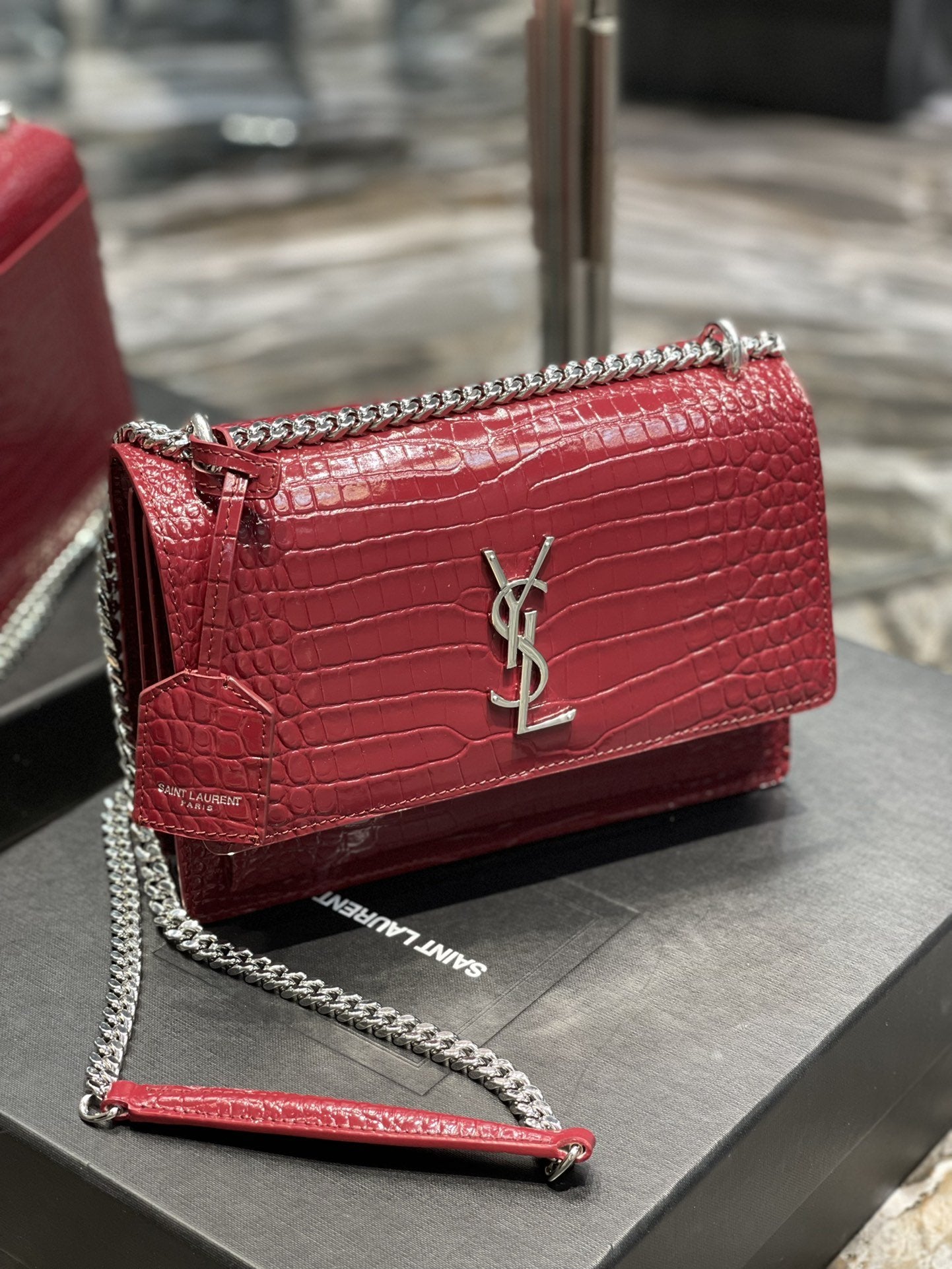 YSSL Sunset Medium Chain Bag Red For Women 8.6in/22cm YSL