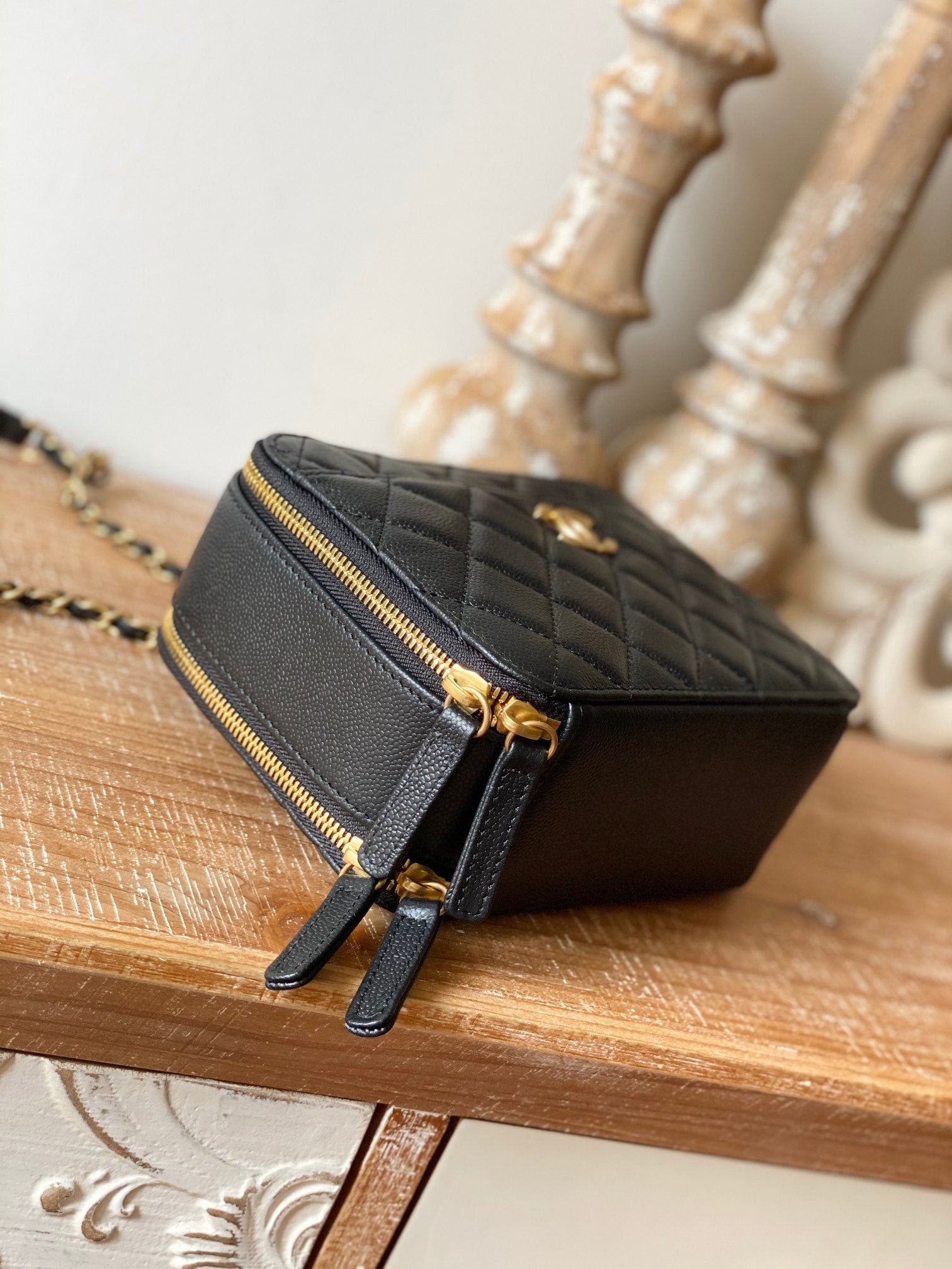 Chanel Small Vanity Case Gold Hardware Black For Women, Women’s Handbags, Shoulder Bags 5.9in/15cm AS3228 B08008 94305