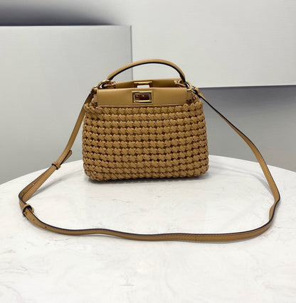 FI Peekaboo Mini Light Brown Braided Bag For Woman 18cm/7in