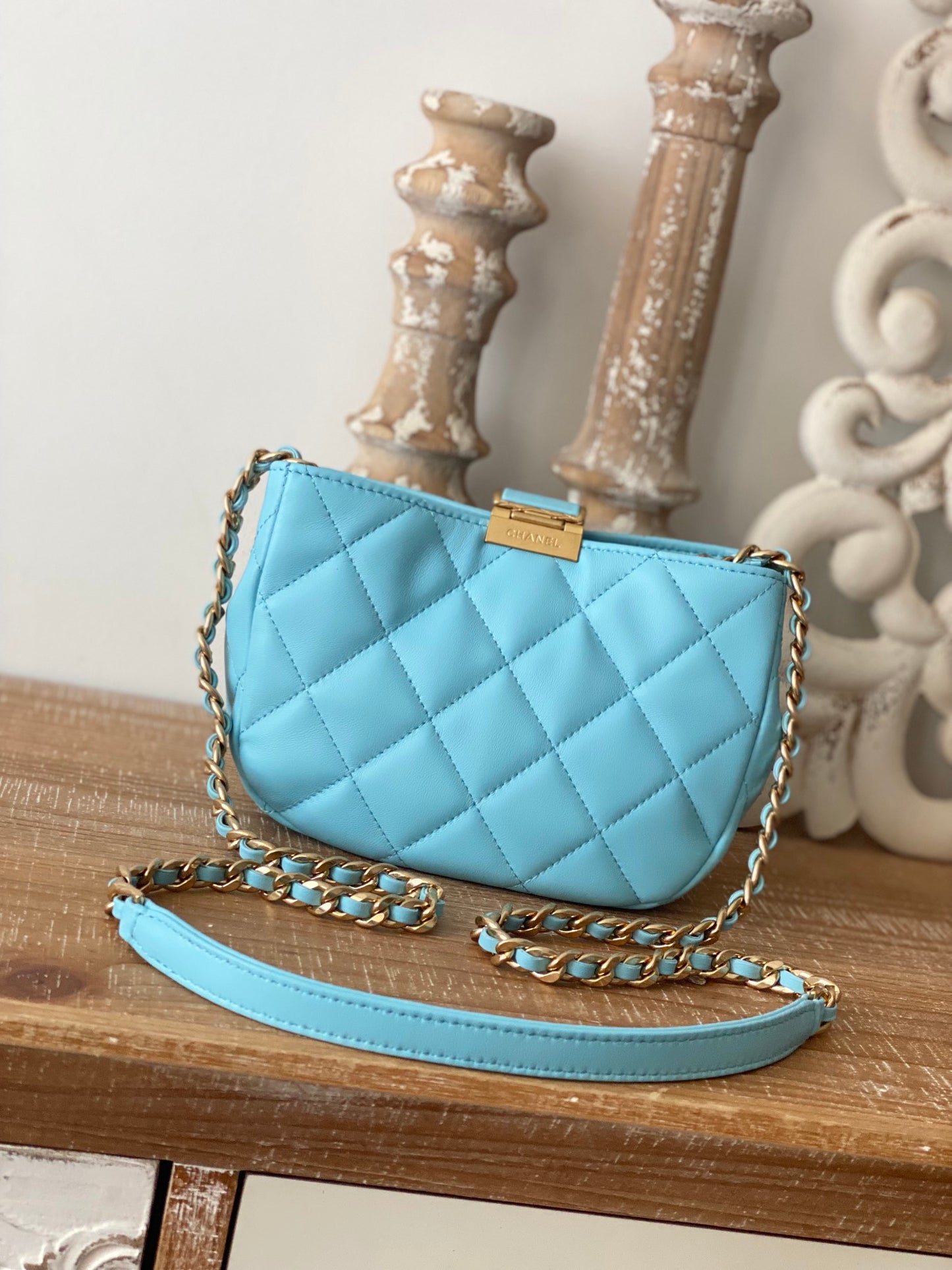 ChanelSmall Hobo Bag Gold Hardware Blue For Women, Women’s Handbags, Shoulder Bags 7.5in/19cm