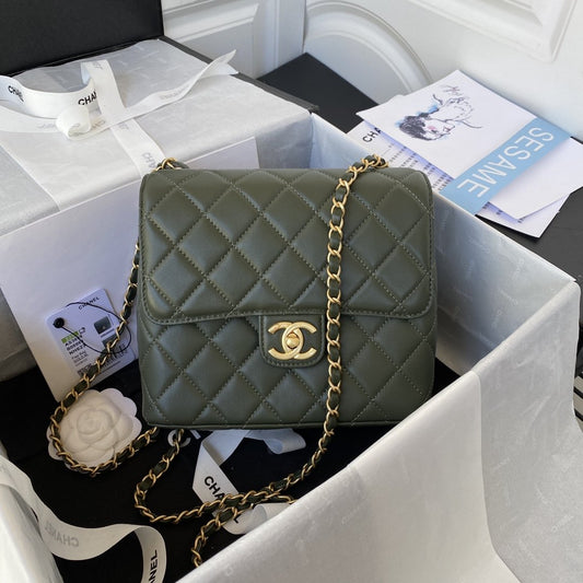 ChanelMini Flap Bag Dark Green For Women, Women’s Bags 6.7in/17cm