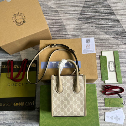 gg Mini Tote Bag With Interlocking G Beige For Women, Women&#8217;s Bags 7.8in/20cm gg ‎671623 UULBT 9683