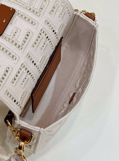 FI Baguette White with Embroidery Small Bag For Woman 21cm/8in