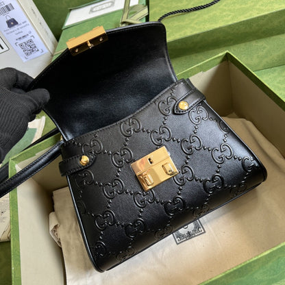 gg Small gg Top Handle Bag Black Debossed For Women 11in/29cm gg 675791 UD9AG 1000