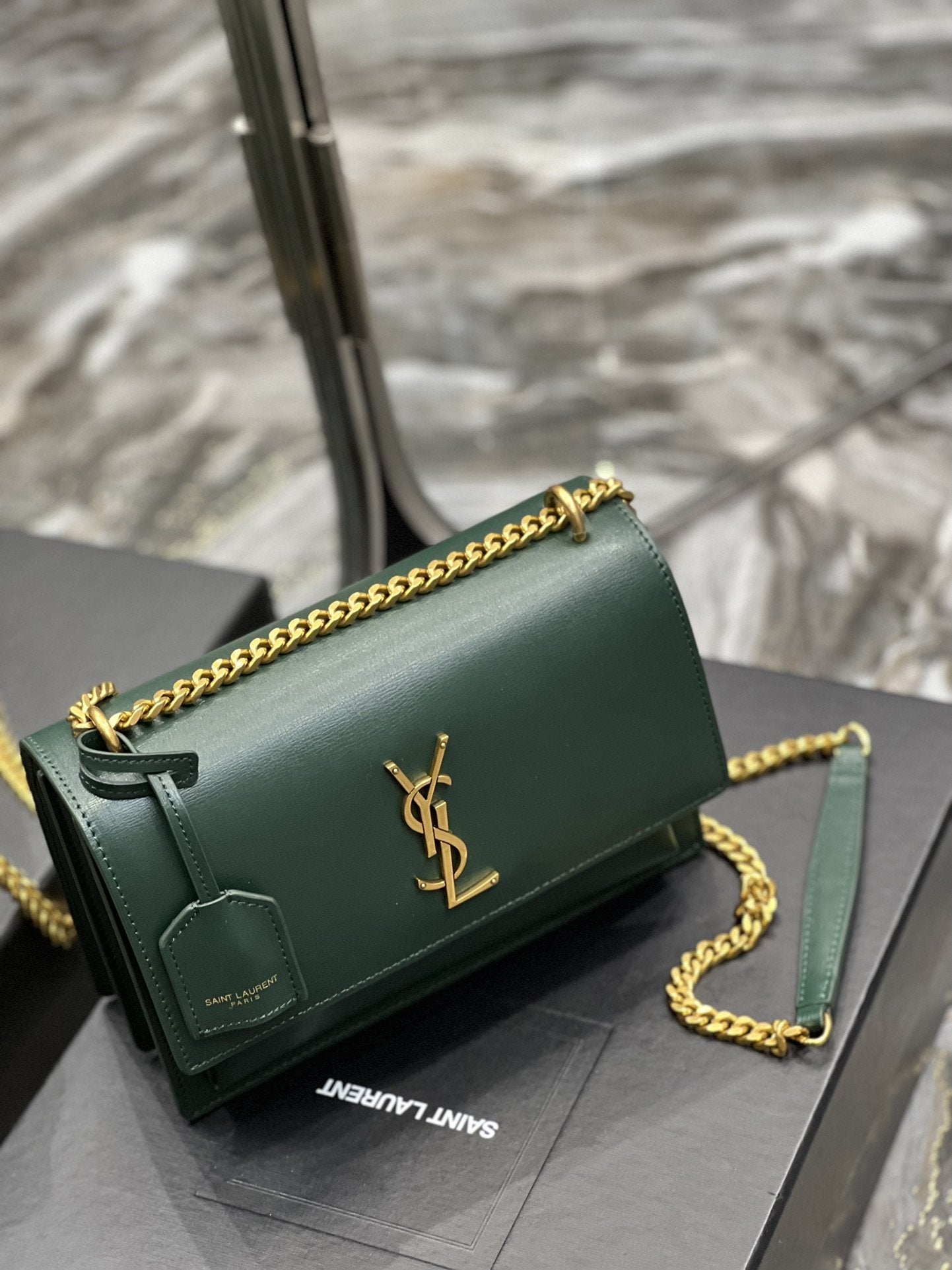 YSSL Sunset Medium Chain Bag For Women 8.6in/22cm Green YSL