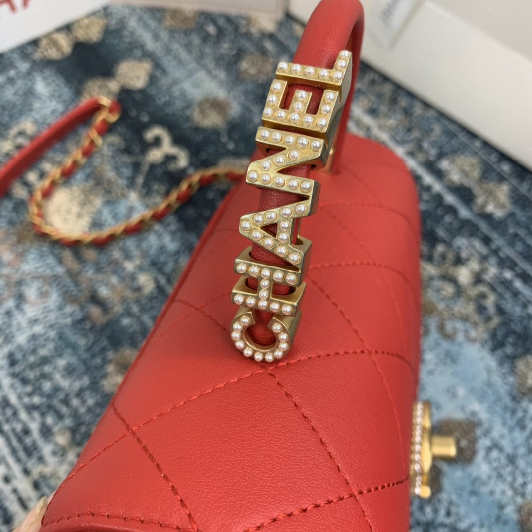 ChanelSmall Flap Bag With Top Handle Gold Hardware Red For Women, Women’s Handbags, Shoulder Bags 7.9in/20cm AS2059