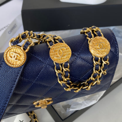 ChanelSmall Flap Bag Gold Hardware Navy Blue For Women, Women’s Handbags, Shoulder Bags 7.5in/19cm AP2840