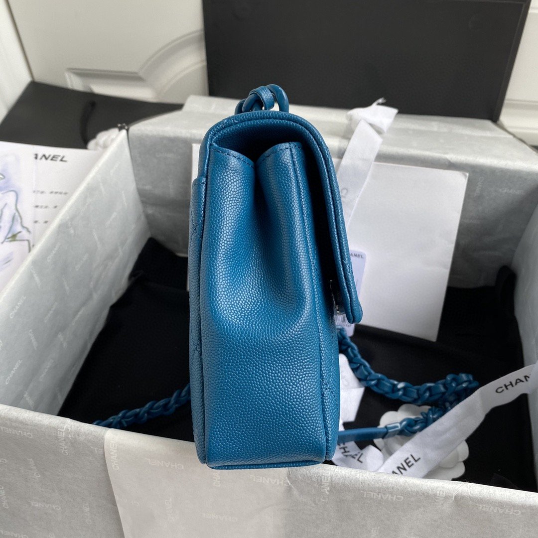 ChanelFlap Bag Red Hardware Grained Blue For Women, Women’s Handbags, Shoulder Bags 9.4in/24cm AS2303
